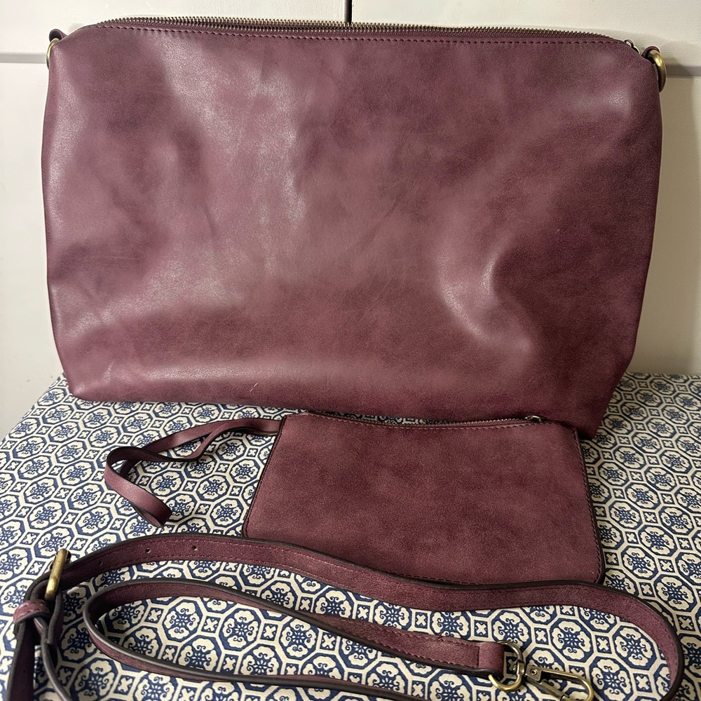 Joy Susan -Vegan Women's Burgundy Crossbody and Pouch Set - Classic Everyday Bag
